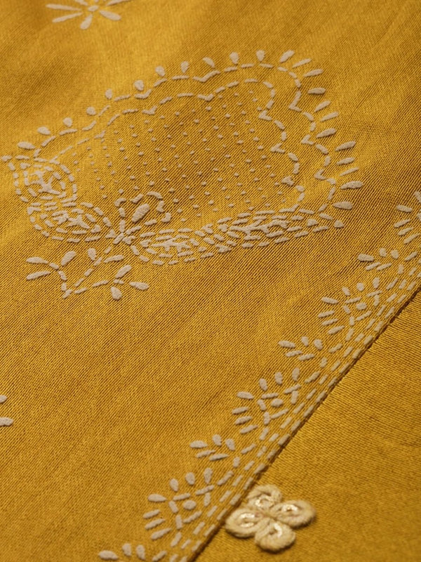 All About You Women Mustard Yellow & Off-White Ethnic Motifs Embroidered Kurta Set - Distacart