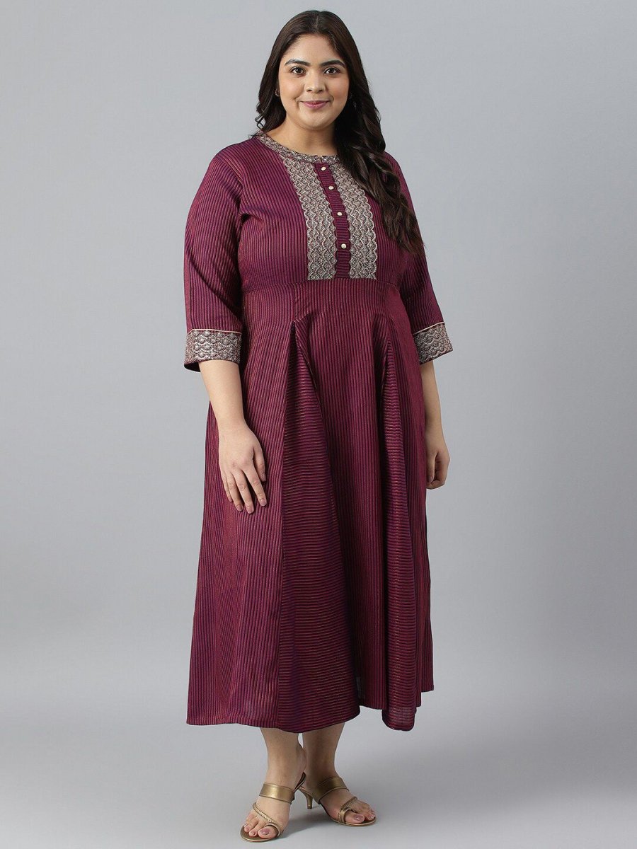 AURELIA Plus Size Striped Sequined Midi Fit & Flare Dress - Distacart