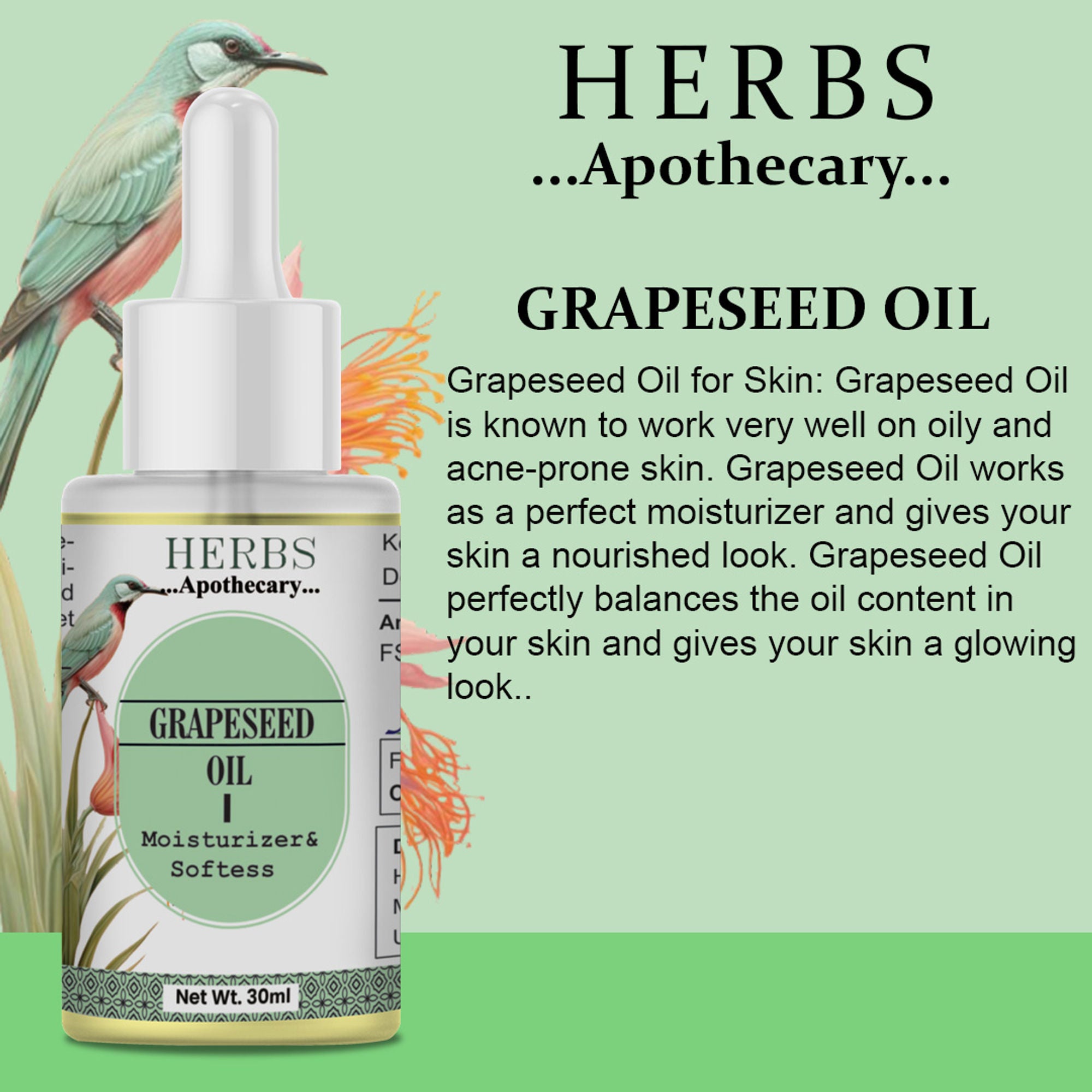 Zenvista Herbs Apothecary Grape Seed Oil For Moisturizer & Softens - Dista