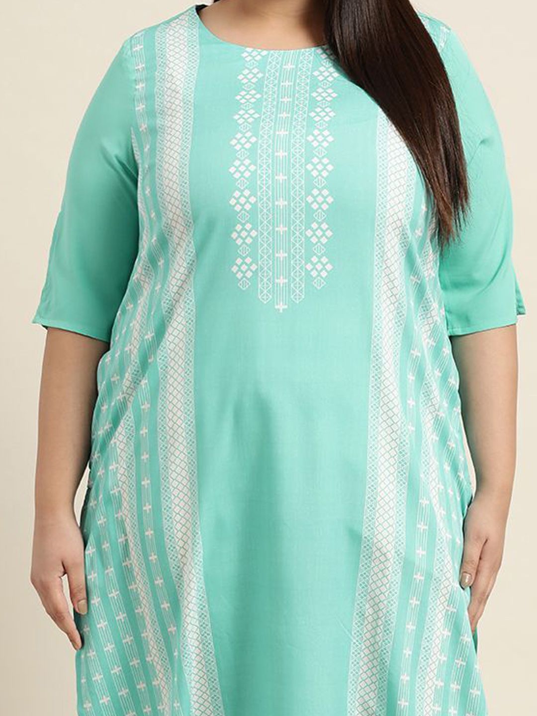 Sztori Plus Size Geometric Printed Round Neck Straight Kurta - Distacart