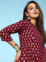 Thumbnail for All About You Carmine Maroon Printed A-Line Veere Di Wedding Kurta with Palazzos - Distacart