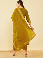 Thumbnail for Soch Mustard Yellow Ethnic Motifs Printed Straight Kurta & Trouser With Dupatta - Distacart