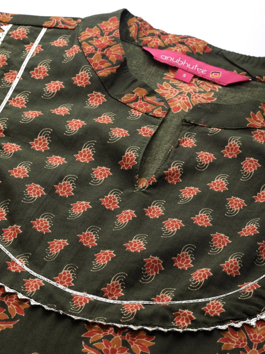 Anubhutee Women Green Ethnic Motifs Printed Pure Cotton Kurta with Palazzos & With Dupatta - Distacart