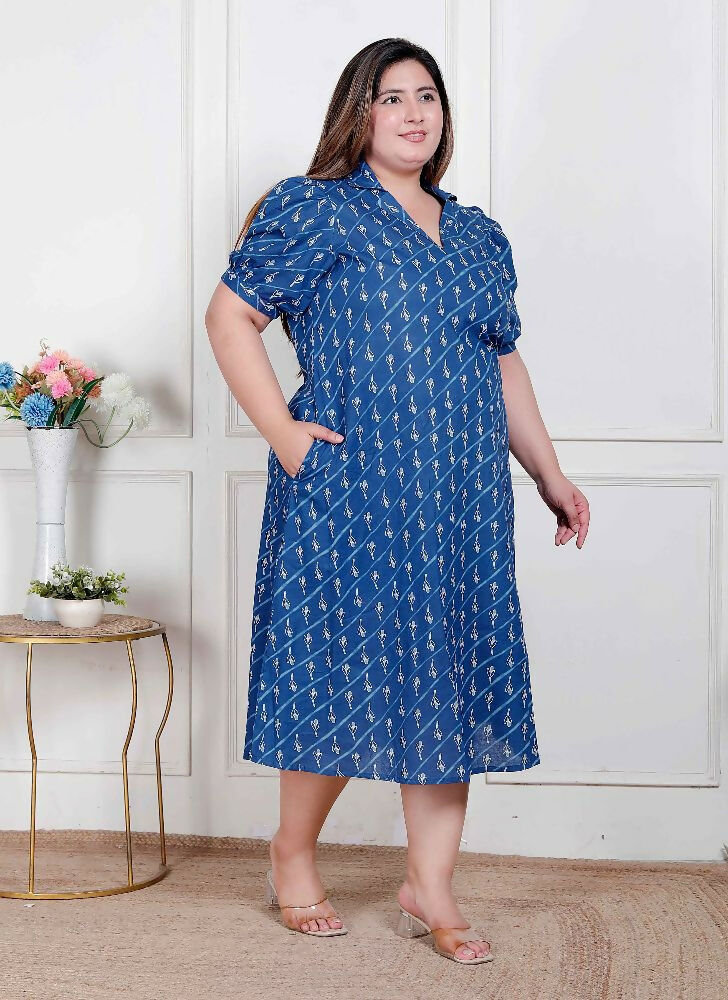 Miravan Plus Size Womens Floral Print Collar-Neck Puff Sleeves A-Line Maxi Dress - Distacart