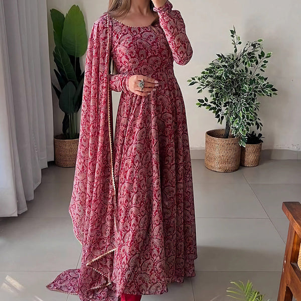 Kalini Paisley Printed Gotta Patti Anarkali Kurta with Trousers & With Dupatta - Distacart