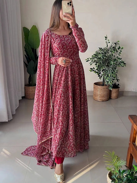 Kalini Paisley Printed Gotta Patti Anarkali Kurta with Trousers & With Dupatta - Distacart