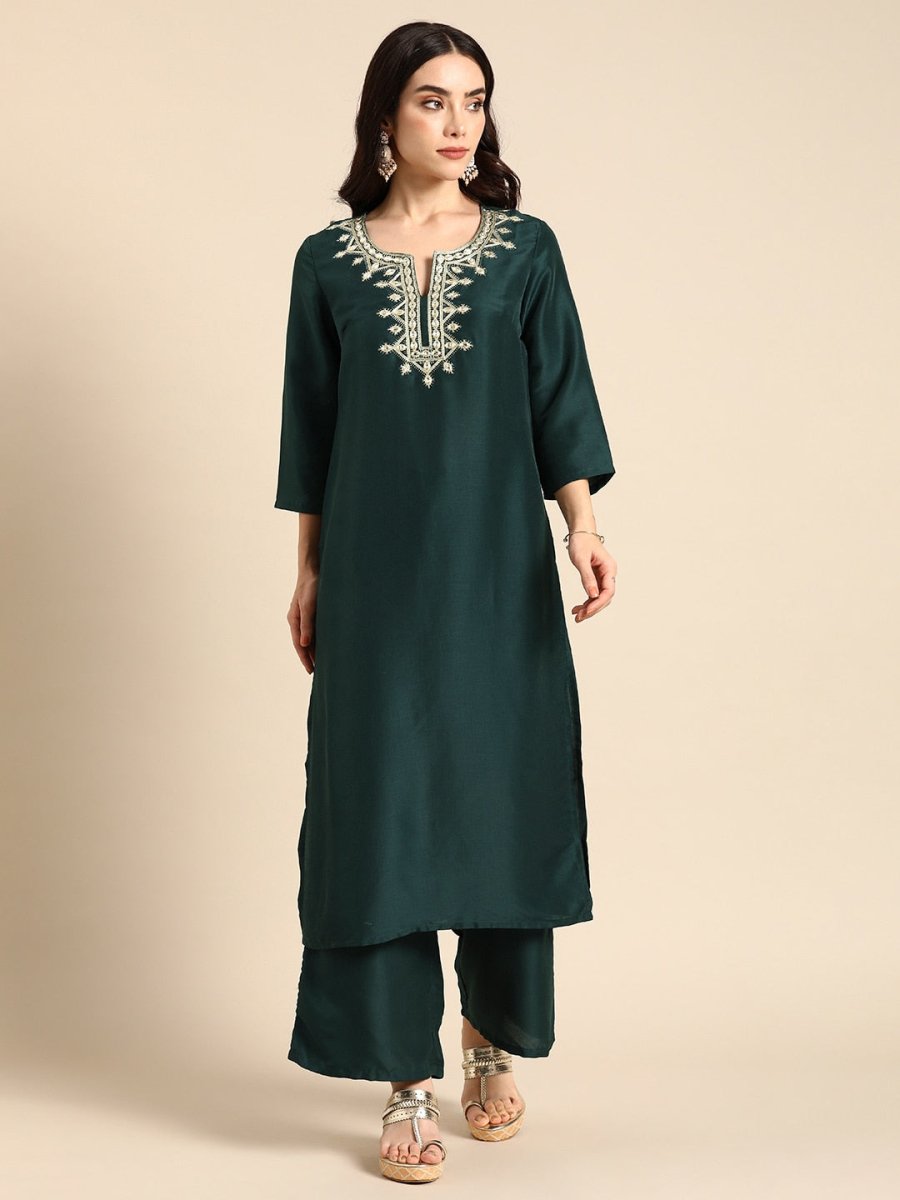 Anouk Yoke Design Regular Thread Work Kurta with Palazzos - Distacart