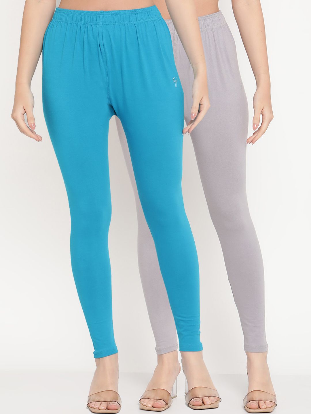 TAG 7 Women Set of 2 Blue & Grey Ankle Length Leggings - Distacart