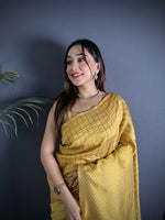 Thumbnail for Joban Fashion Golden Yellow Banarasi Soft Lichi Silk Checks & Woven Saree