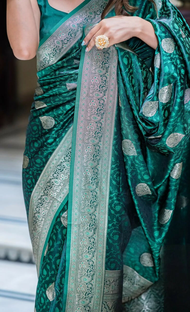 Preksha Creation Banarasi Soft Silk Women Green Saree - Distacart