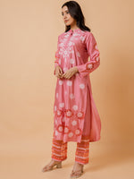 Thumbnail for HOUSE OF KARI Ethnic Motifs Embroidered Chikankari Straight Chanderi Silk Kurta - Distacart