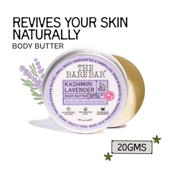 The Bare Bar Kashmiri Lavender Body Butter - Calming body cream with shea and mango butters - 20g