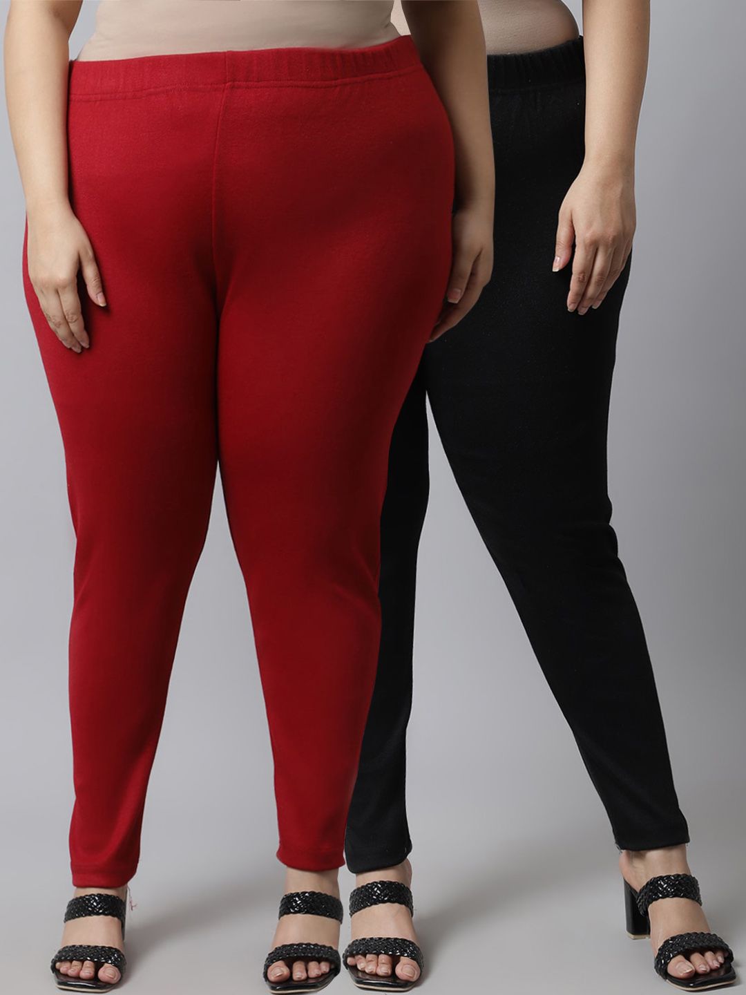 TAG 7 Women Pack Of 2 Plus Size Maroon & Black Solid Ankle-Length Leggings - Distacart