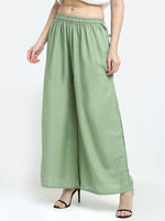 Thumbnail for TAG 7 Women Sage Green Solid Flared Fit Ethnic Palazzos