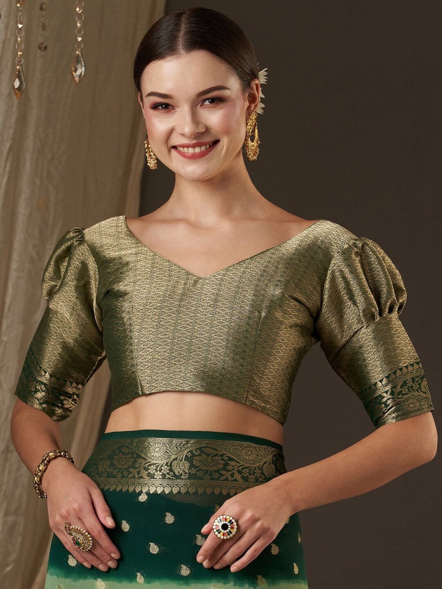 Anouk Green & Gold-Toned Woven Design Zari Pure Georgette Kanjeevaram Saree - Distacart