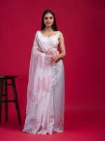 Thumbnail for Anouk White Embellished Beads & Stones Organza Saree - Distacart