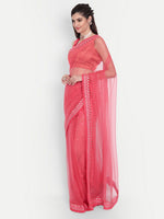 Thumbnail for kasee Women Red Floral Embroidered Net Saree - Distacart