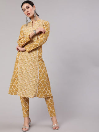 Aks Geometric Printed Mandarin Collar Cotton A-Line Kurta - Distacart