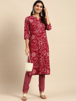 Thumbnail for All About You Women Red Floral Printed Kurta with Trousers - Distacart