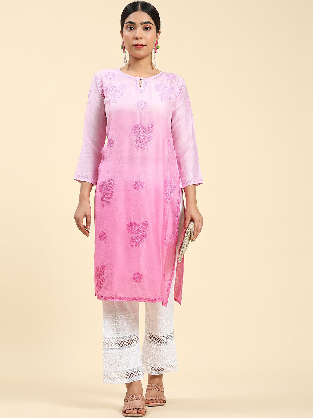 HOUSE OF KARI Floral Chikankari Embroidered Kurta - Distacart