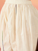 Thumbnail for Sangria Off White Ethnic Motifs Self Design Thread Work Pure Cotton Pathani Kurta Sets