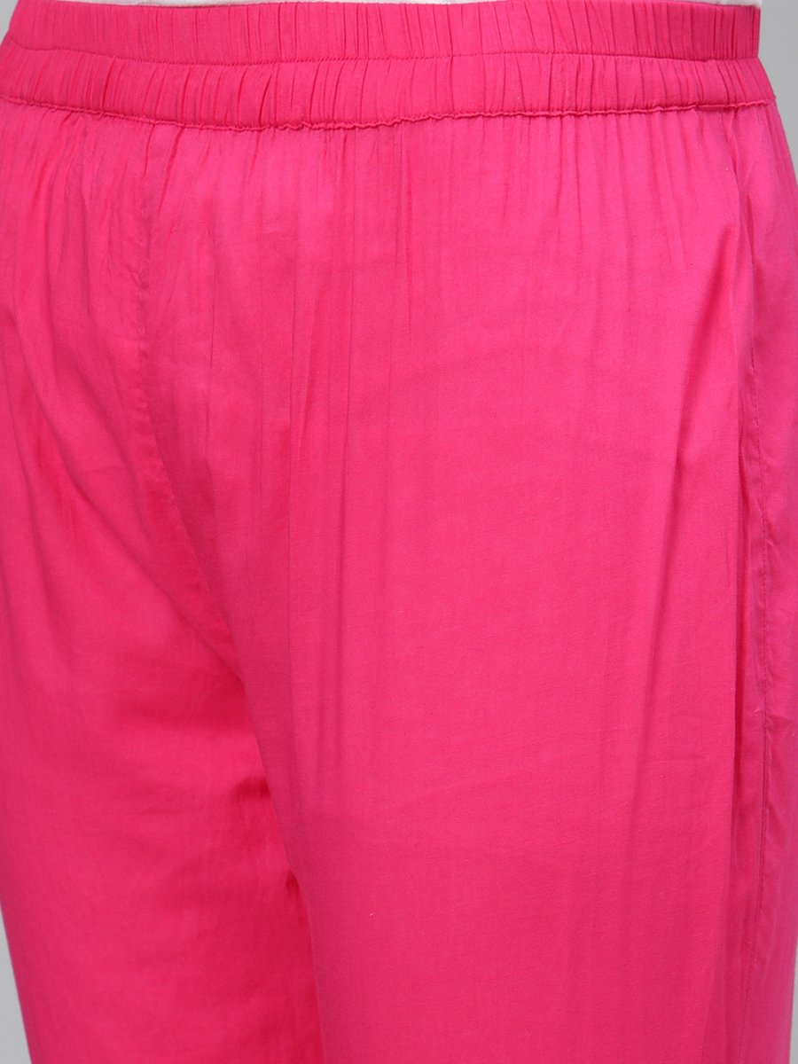 ADA Women Pink & Blue Chikankari Embroidered Cotton Handloom Kurta with Trousers - Distacart