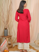 Thumbnail for Ode by House of Pataudi Floral Embroidered Tie-Up Neck Thread Work Straight Kurta - Distacart