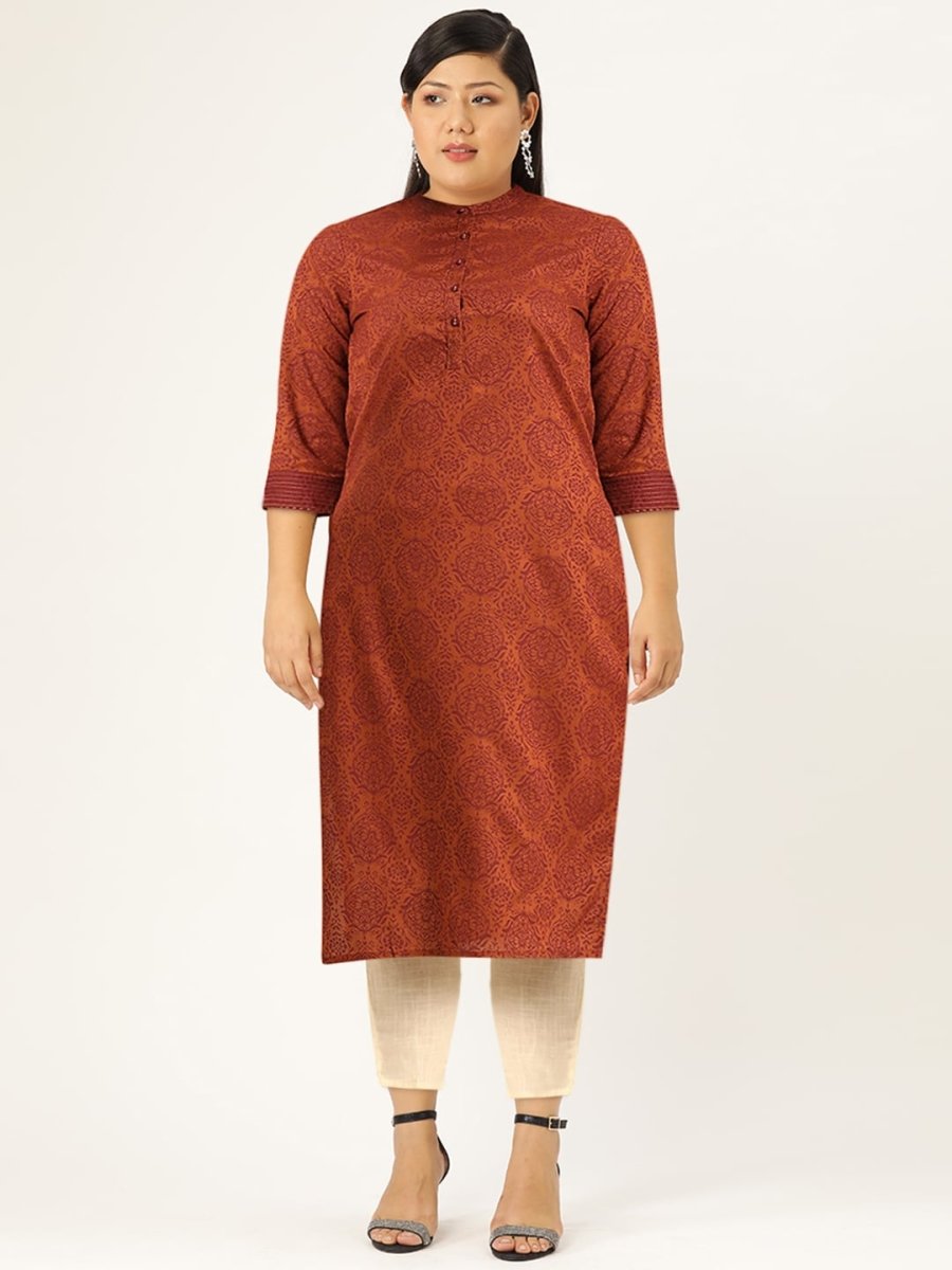 All About You Women Rust Brown Ethnic Motifs Printed Straight Kurta - Distacart