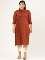 Thumbnail for All About You Women Rust Brown Ethnic Motifs Printed Straight Kurta - Distacart
