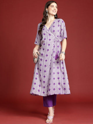 Anouk Women Printed Angrakha Kurta With Trousers - Distacart