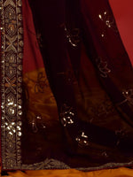 Thumbnail for Anouk Burgundy & Gold-Toned Embellished Sequinned Pure Georgette Saree - Distacart