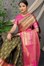 Thumbnail for Jyoti Fashion Women's Black Kanjivaram Silk Zari Woven Saree with Blouse - Distacart