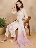 Thumbnail for Anouk Off White Ethnic Motifs Embroidered Embellished Kurta With Trousers & Dupatta