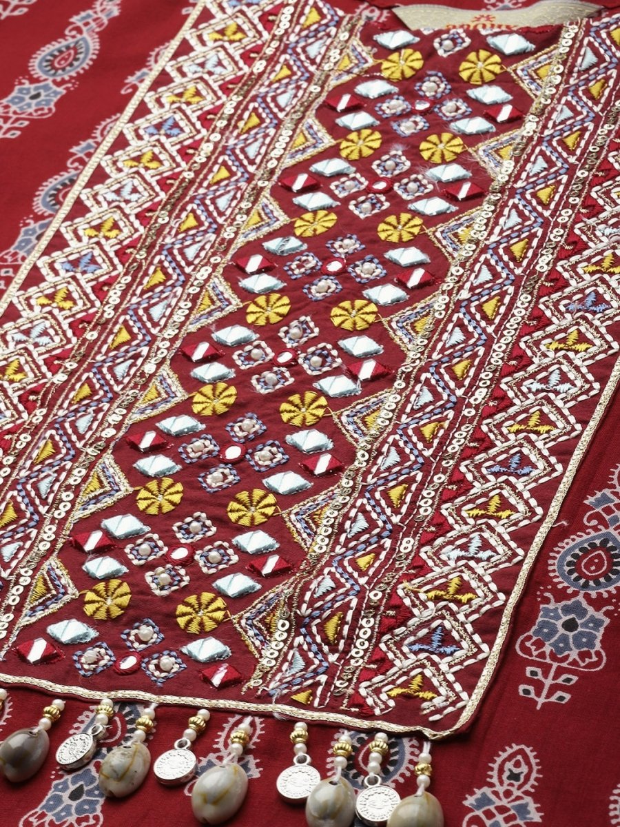 Anouk Women Red Ethnic Motifs Embroidered Pure Cotton Kurta with Salwar & With Dupatta - Distacart