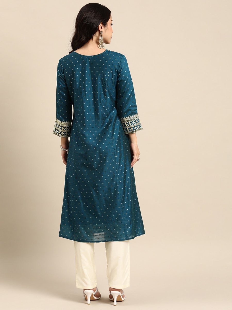 All About You Ethnic Motifs Embroidered Sequinned Kurta With Trousers - Distacart
