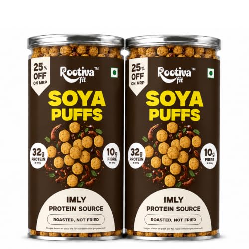 ROOTIVAFIT Soya Puffs Imly Flavour Roasted Not Fried Protein Source with Jowar and Soya Flour 90g Pack of 2