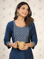 Thumbnail for Ode by House of Pataudi Ethnic Motifs Yoke Design Mirror Work Kurta - Distacart