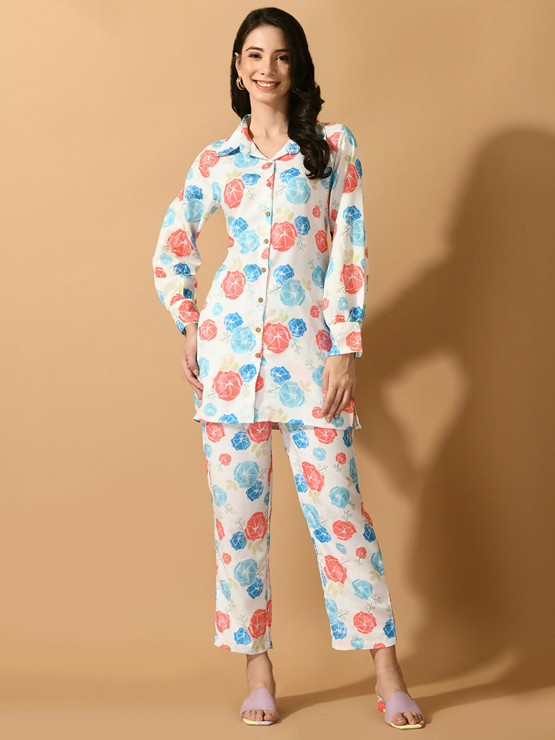 Myshka Women's White Printed Shirt With Trousers - Distacart