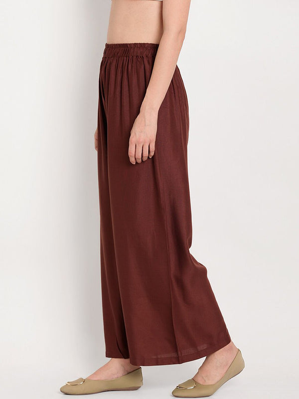 TAG 7 Women Brown Solid Straight Palazzos