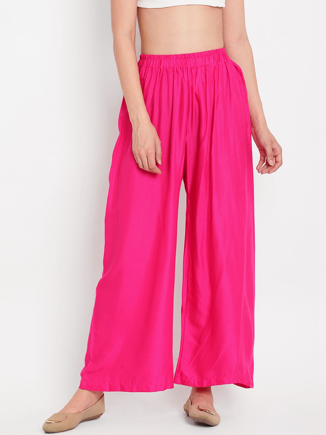 TAG 7 Women Pink Solid Flared Palazzos - Distacart
