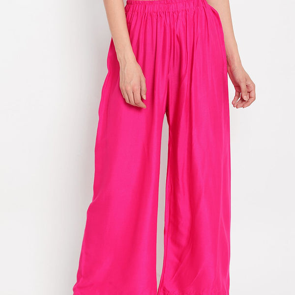 TAG 7 Women Pink Solid Flared Palazzos - Distacart