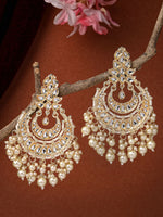 Thumbnail for NVR Women Gold-Plated Kundan Chandbali Earrings - Distacart