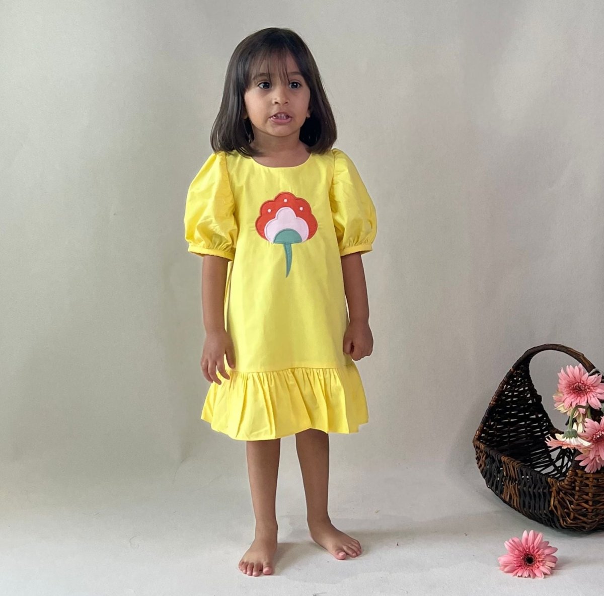 ArthLife Yellow Flower Patch Casual Dress - Distacart