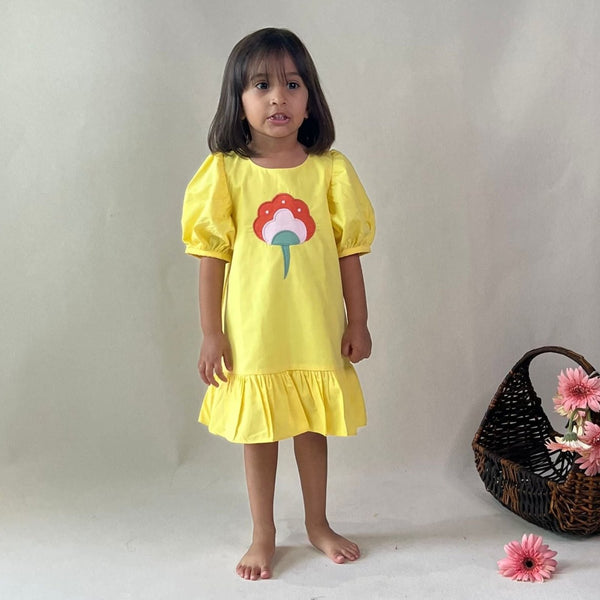 ArthLife Yellow Flower Patch Casual Dress - Distacart