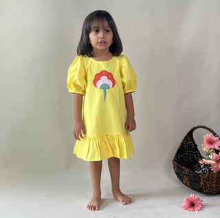 ArthLife Yellow Flower Patch Casual Dress - Distacart