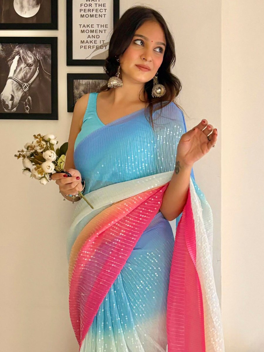 Anouk Embellished Sequinned Pure Georgette Designer Saree - Distacart