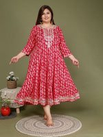 Thumbnail for Swasti Plus Size Floral Printed Three-Quarter Sleeves Cotton Ethnic Dress