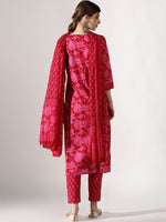 Thumbnail for Anouk V-Neck Floral Printed Thread Work Pure Cotton Straight Kurta with Trousers & Dupatta