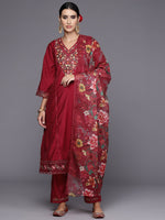 Thumbnail for Indo Era Women Floral Yoke Design Panelled Thread Work Kurta with Trousers & Dupatta