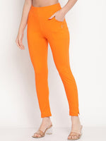 Thumbnail for TAG 7 Women Orange Solid Leggings - Distacart